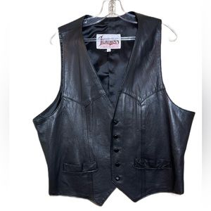 Vintage Made In USA Leather Diamond Leathers Motorcycle Black Vest Size XL 46